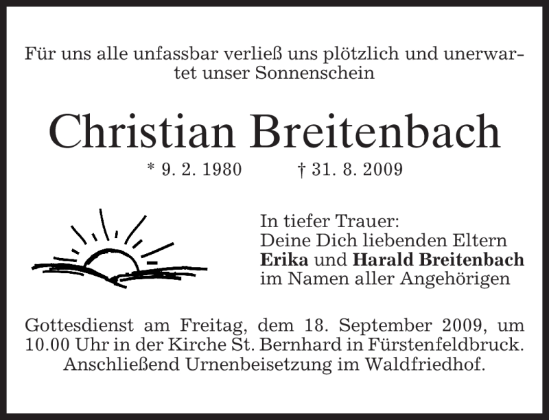  Traueranzeige für Christian Breitenbach vom 15.09.2009 aus MERKUR & TZ