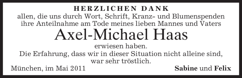 Traueranzeige für Axel-Michael Haas vom 07.05.2011 aus MERKUR & TZ