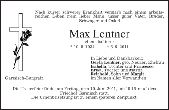 Traueranzeige von Max Lentner von MERKUR & TZ