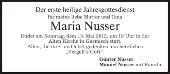 Traueranzeige von Maria Nusser von MERKUR & TZ