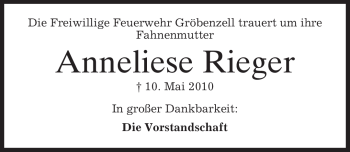 Traueranzeige von Anneliese Rieger von MERKUR & TZ