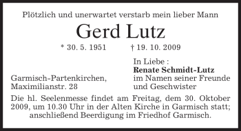 Traueranzeige von Gerd Lutz von MERKUR & TZ