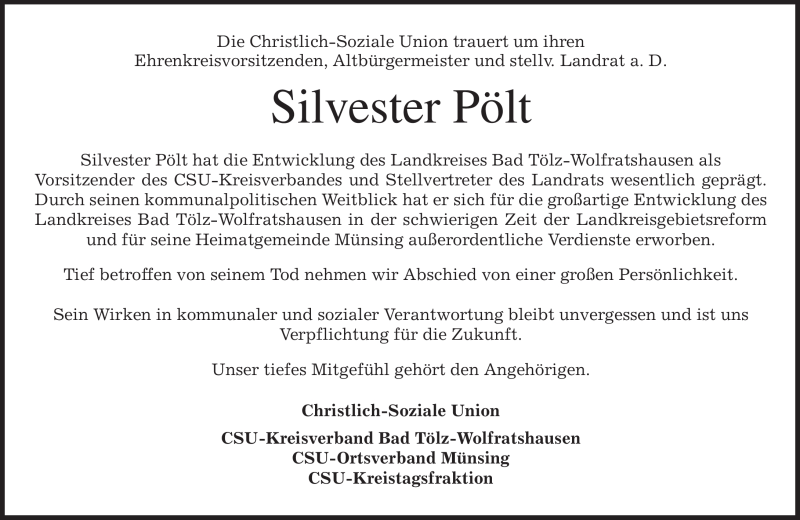  Traueranzeige für Silvester Pölt vom 09.09.2009 aus MERKUR & TZ