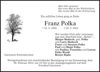 Traueranzeige von Franz Polka von merkurtz