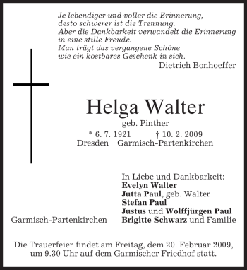Traueranzeige von Helga Walter von MERKUR & TZ