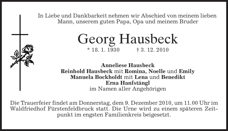  Traueranzeige für Georg Hausbeck vom 07.12.2010 aus MERKUR & TZ