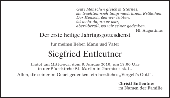 Traueranzeige von Siegfried Entleutner von MERKUR & TZ