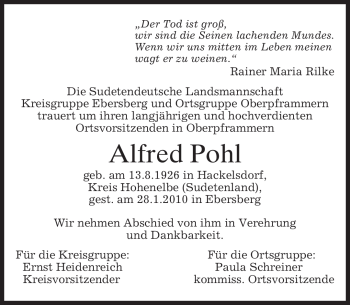 Traueranzeige von Alfred Pohl von MERKUR & TZ