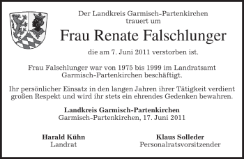Traueranzeige von Renate Falschlunger von MERKUR & TZ