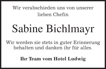 Traueranzeige von Sabine Bichlmayr von MERKUR & TZ