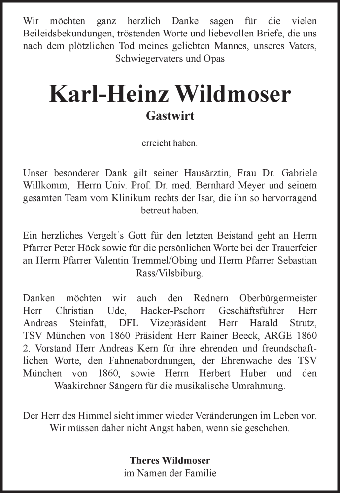  Traueranzeige für Karl-Heinz Wildmoser vom 21.08.2010 aus MERKUR & TZ