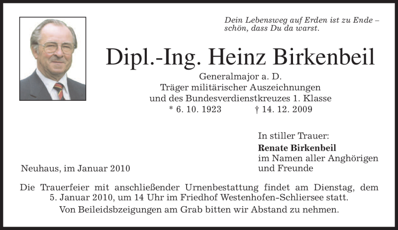  Traueranzeige für Heinz Birkenbeil vom 02.01.2010 aus MERKUR & TZ
