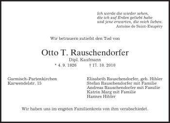 Traueranzeige von Otto T. Rauschendorfer von MERKUR & TZ