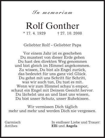 Traueranzeige von Rolf Gonther von MERKUR & TZ