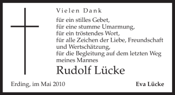Traueranzeige von Rudolf Lücke von MERKUR & TZ