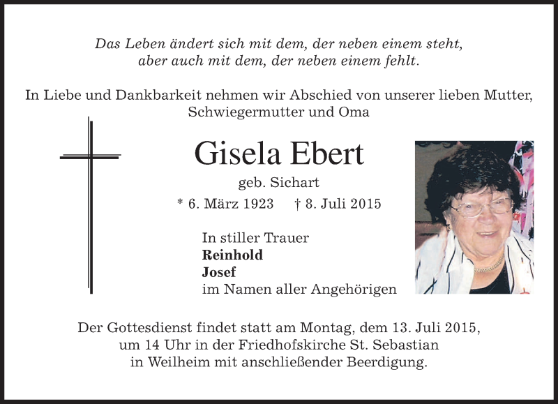 Traueranzeige für Gisela Ebert vom 11.07.2015 aus merkurtz