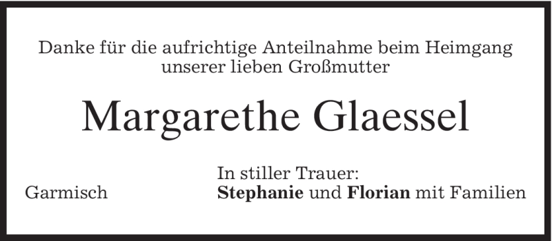  Traueranzeige für Margarethe Glaessel vom 15.11.2008 aus MERKUR & TZ