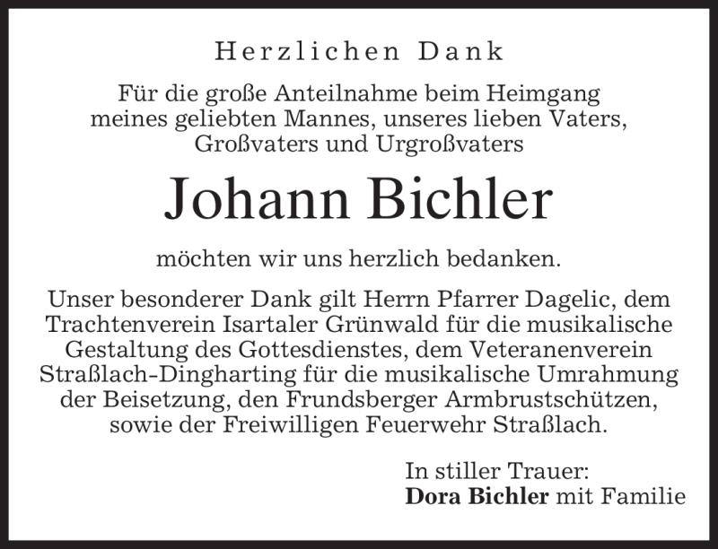  Traueranzeige für Johann Bichler vom 19.08.2009 aus MERKUR & TZ