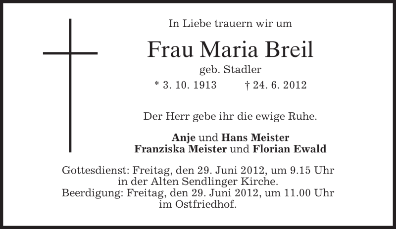 Traueranzeigen von Maria Breil trauer.merkur.de