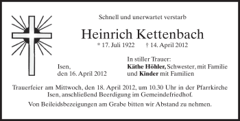 Traueranzeige von Heinrich Kettenbach von MERKUR & TZ