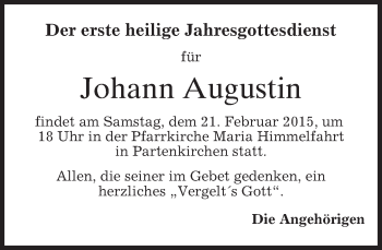 Traueranzeige von Johann Augustin von merkurtz