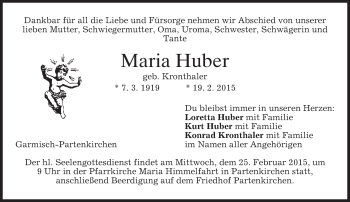 Traueranzeige von Maria Huber von merkurtz