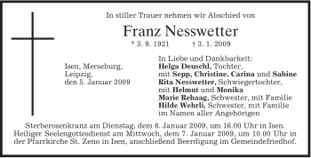 Traueranzeige von Franz Nesswetter von MERKUR & TZ