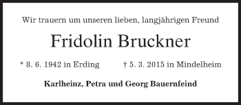 Traueranzeige von Fridolin Bruckner von merkurtz
