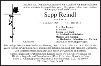 Traueranzeige von Sepp Reindl von MERKUR & TZ