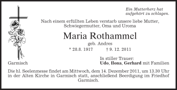 Traueranzeige von Maria Rothammel von MERKUR & TZ