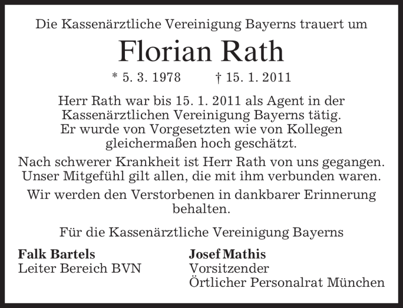  Traueranzeige für Florian Rath vom 21.01.2011 aus MERKUR & TZ