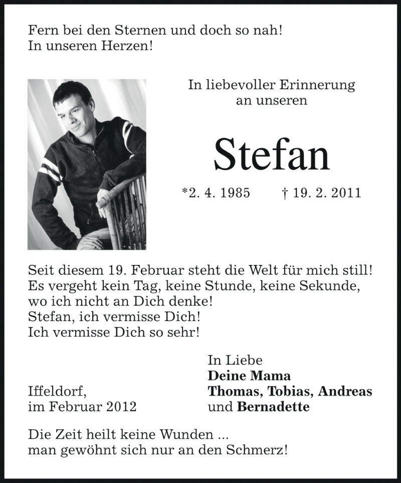  Traueranzeige für Stefan Trasberger vom 18.02.2012 aus MERKUR & TZ
