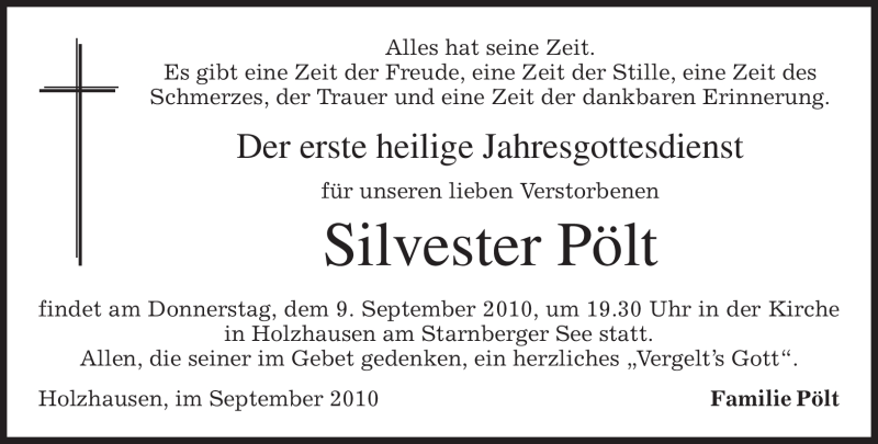  Traueranzeige für Silvester Pölt vom 07.09.2010 aus MERKUR & TZ