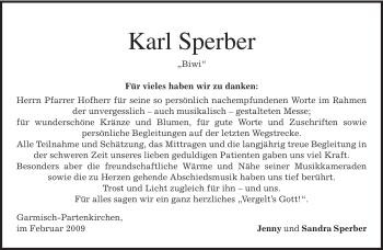 Traueranzeige von Karl Sperber von MERKUR & TZ