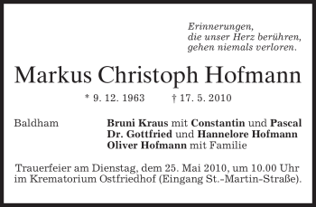 Traueranzeige von Markus Christoph Hofmann von MERKUR & TZ