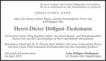 Traueranzeige von Dieter Döllgast-Tiedemann von MERKUR & TZ