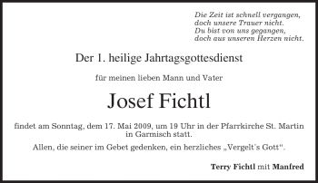 Traueranzeige von Josef Fichtl von MERKUR & TZ
