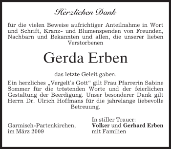 Traueranzeige von Gerda Erben von MERKUR & TZ