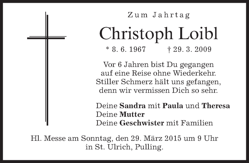  Traueranzeige für Christoph Loibl vom 28.03.2015 aus merkurtz