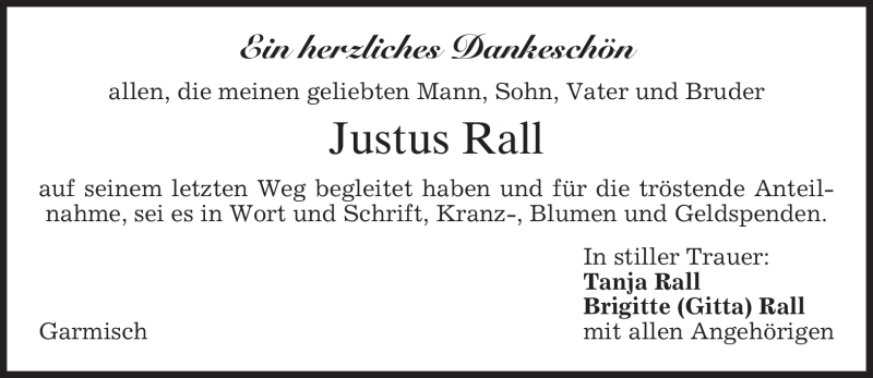 Traueranzeige für Justus Rall vom 15.05.2010 aus MERKUR & TZ