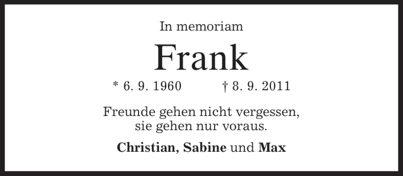  Traueranzeige für Frank Fabian vom 14.09.2011 aus MERKUR & TZ