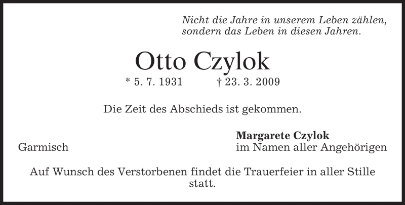  Traueranzeige für Otto Czylok vom 28.03.2009 aus MERKUR & TZ