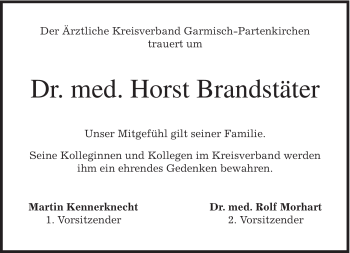 Traueranzeige von Horst Brandstäter von MERKUR & TZ