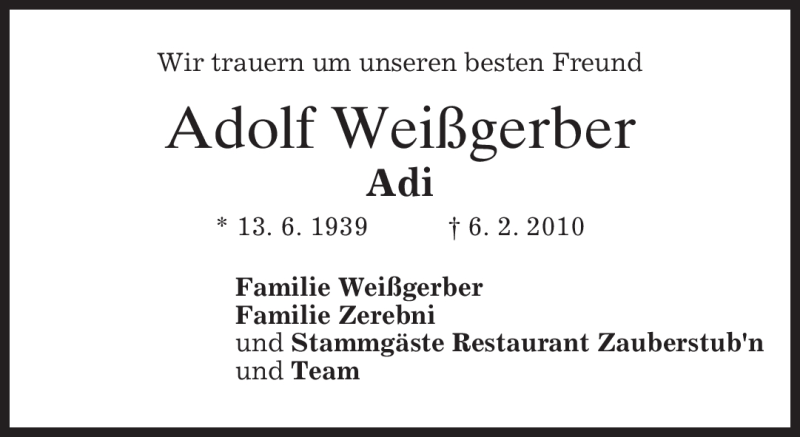  Traueranzeige für Adolf Weißgerber vom 09.02.2010 aus MERKUR & TZ