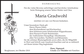 Traueranzeige von Maria Gradwohl von MERKUR & TZ