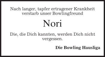 Traueranzeige von Norbert Strzondala von MERKUR & TZ