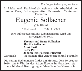 Traueranzeige von Eugenie Sollacher von MERKUR & TZ