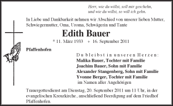 Traueranzeige von Edith Bauer von MERKUR & TZ