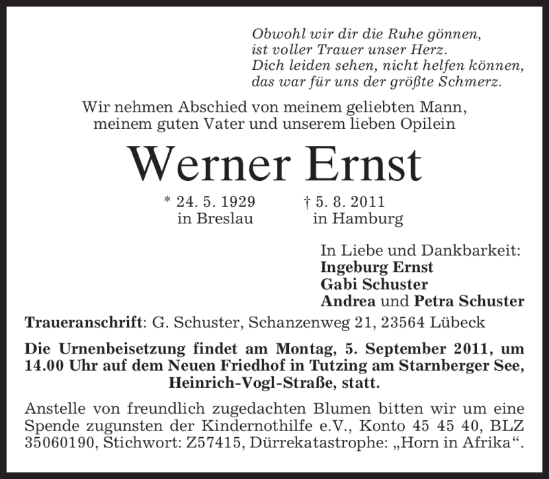 Traueranzeigen Von Werner Ernst Trauer Merkur De