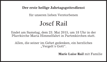 Traueranzeige von Josef Rail von merkurtz